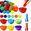 Rainbow Counting Pompoms: Montessori Educational Toys for Preschool Learning